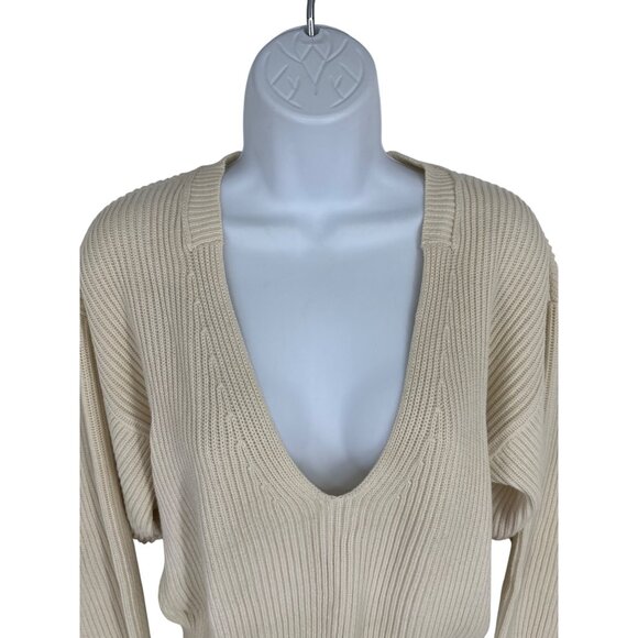 Free People Womens Oversized Deep V-Neck Long Sleeve Ribbed Knit Sweater XS - Picture 2 of 8